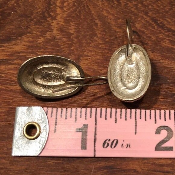 Oval Earrings Teal Center Stone Silver Tone - Picture 3 of 5